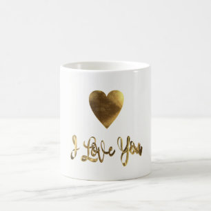 Caneca De Café Eu te amo tipografia dourada do coração românti