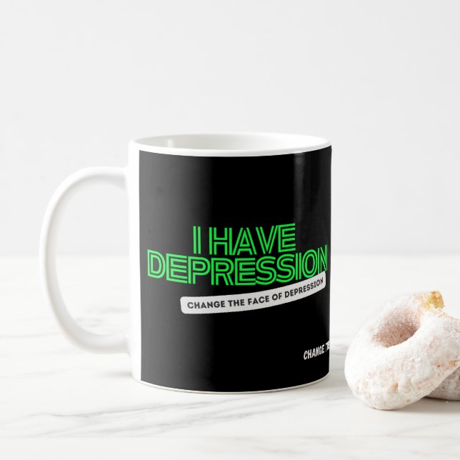 Caneca De Café Eu Tenho Depressão Neon Black Plain CTFOD Mug (Com Donut)