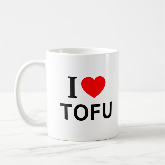 Caneca De Café Eu ❤️ TOFU Eu AMO TOFU Eu ADORO TOFU (Esquerda)