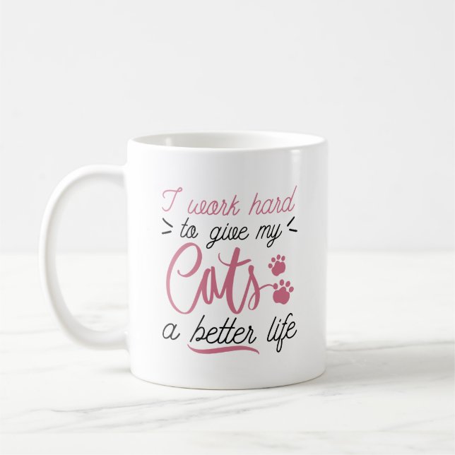 Caneca De Café Eu Trabalho Duro Gatos (Esquerda)