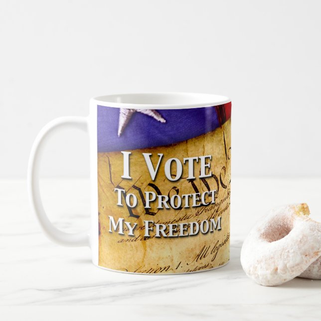 Caneca De Café Eu Voto Para Proteger Minha Liberdade (Com Donut)