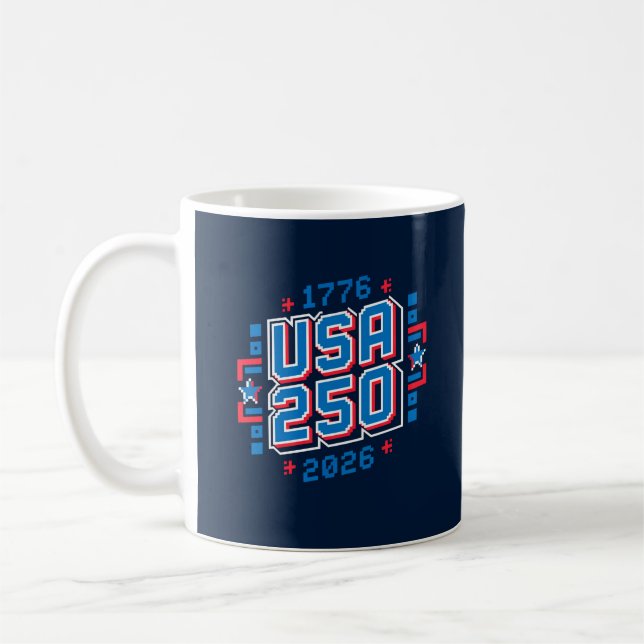 Caneca De Café EUA 250 - 1776-2026 Pixel Art (Esquerda)