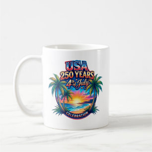 Caneca De Café EUA 250 Anos Palma Beach Patriótico Nascer do Sol