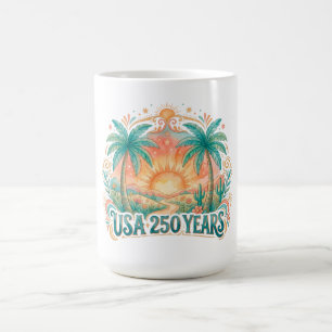 Caneca De Café EUA 250 Anos Palmeiras Patriótico Deserto Nascer d