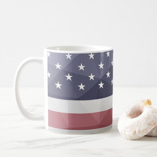 Caneca De Café EUA bandeira Red White Blue América Malha Geométri (Com Donut)
