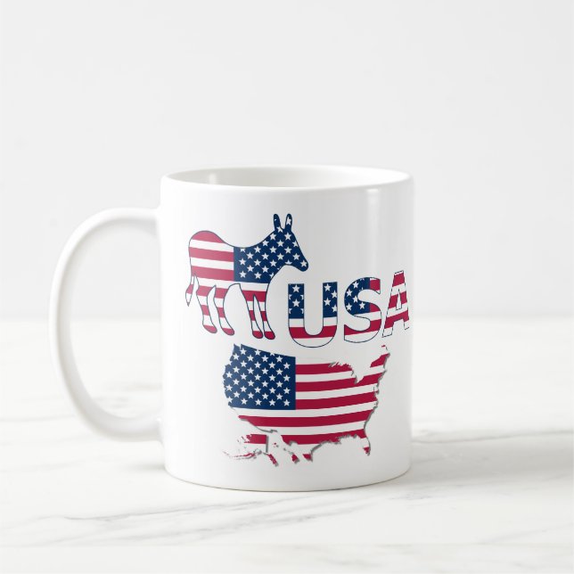 Caneca De Café EUA Mapa Bandeira Partido Democrático Donkey Polít (Esquerda)