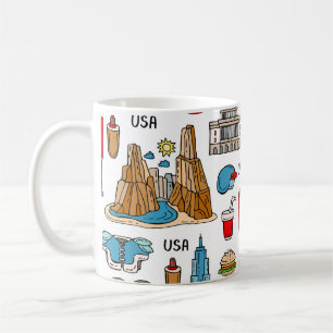 Caneca De Café EUA - Símbolos Vintage - Padrão sem costura