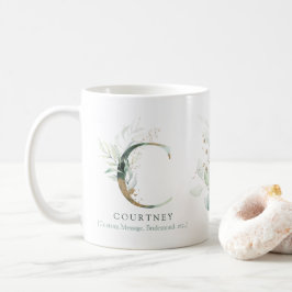 Caneca De Café Eucalyptus Dourado Monograma Inicial C Gema Verde