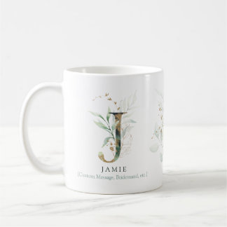 Caneca De Café Eucalyptus Dourado Monograma Inicial J Greenery Ch