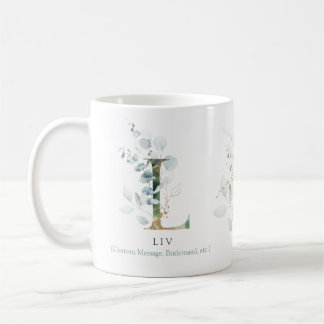 Caneca De Café Eucalyptus Dourado Monograma Inicial L Gema Verde