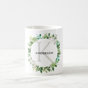 CANECA DE CAFÉ EUCALYPTUS FOLIAGE WATERCOLOR MONOGRAMA SUCCULTO