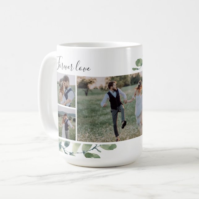 Caneca De Café Eucalyptus Wedding Photo Collage Keepsake Plaque (Frente Esquerda)