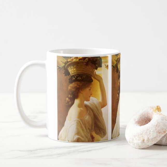 Caneca De Café Eucharis - Garota com uma cesta de Fruta por Leigh (Com Donut)