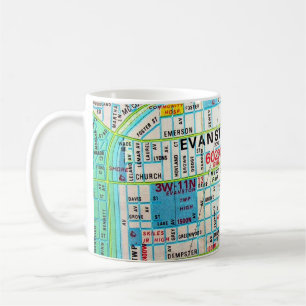 Caneca De Café EVANSTON, mapa do vintage do IL