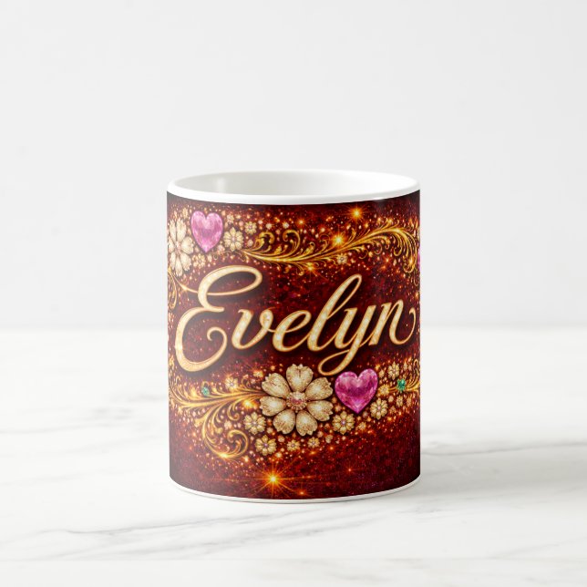 Caneca De Café Evelyn Mug Pink Hearts Gold Script Romantic Gift (Centro)