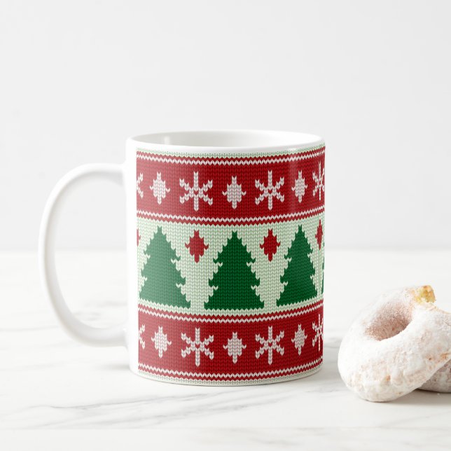 Caneca De Café Evergreens & Snowflakes Tricô (Com Donut)