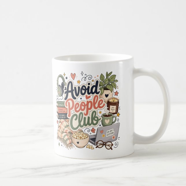 Caneca De Café Evite Pessoas Clube Vibrações de Introvertido Acon (Direita)