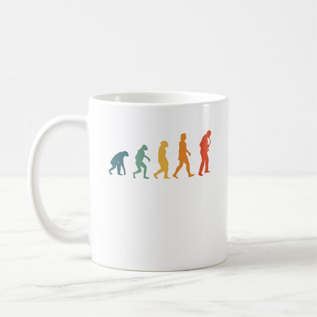 Caneca De Café Evolução Saxofônica Retro-Saxofonista (Esquerda)