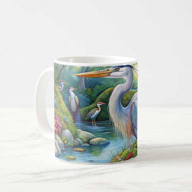 Caneca De Café Excelente de aquarela azul Heron Bird Mug (Frente Esquerda)