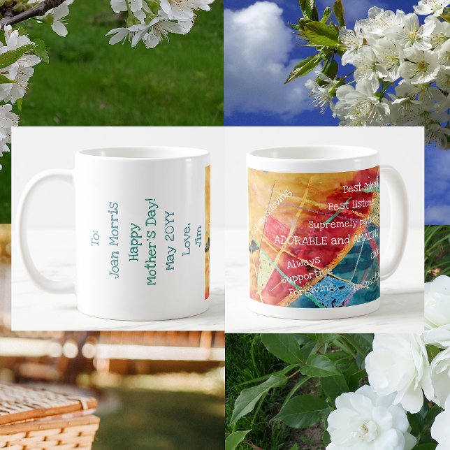 Caneca De Café Excelente Moderno Elegante Mãe Adorável (Happy Mother's Day to an Adorable and Amazing Mother! Elegant mug w/ an amazing mother's qualities )