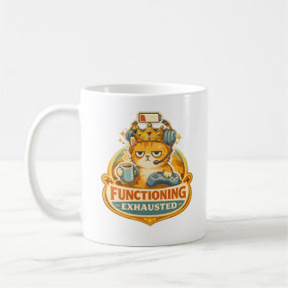 Caneca De Café Exhausted Gamer Cat King Funny Coffee Gaming Art