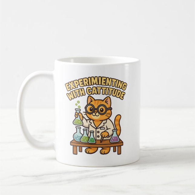 Caneca De Café Experimentação com Cattitude - Camisa-T de Gato de (Esquerda)