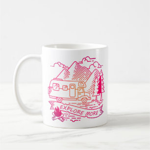 Caneca De Café Explore Mais Camper Rosa Van Mountain Lover
