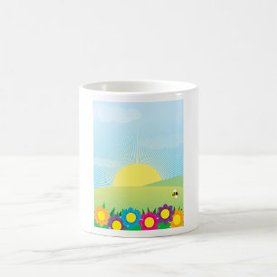Caneca De Café Explosão de Sol na Primavera com Flores Coloridas