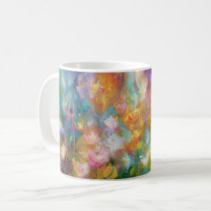 Caneca De Café Explosão floral cósmica abstrata em cores pastéis