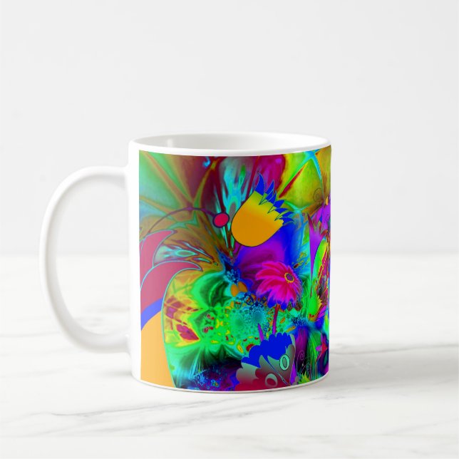 Caneca De Café Explosão Floral de Abstrato de Arte Mug (Esquerda)