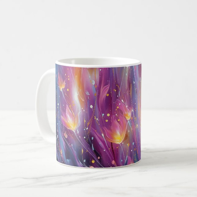 Caneca De Café Explosão floral luminosa abstrata (Frente Esquerda)