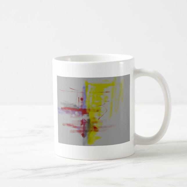 Caneca De Café Expressionista de Abstrato Amarelo cinza  Vermelho (Direita)