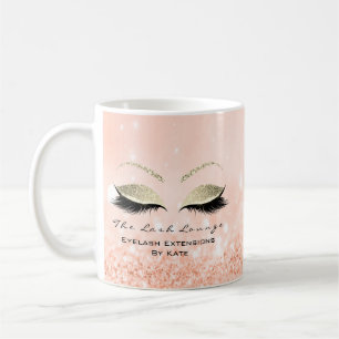 Caneca De Café Extensão Eyelash Beauty Studio Dourado Glitter Pe