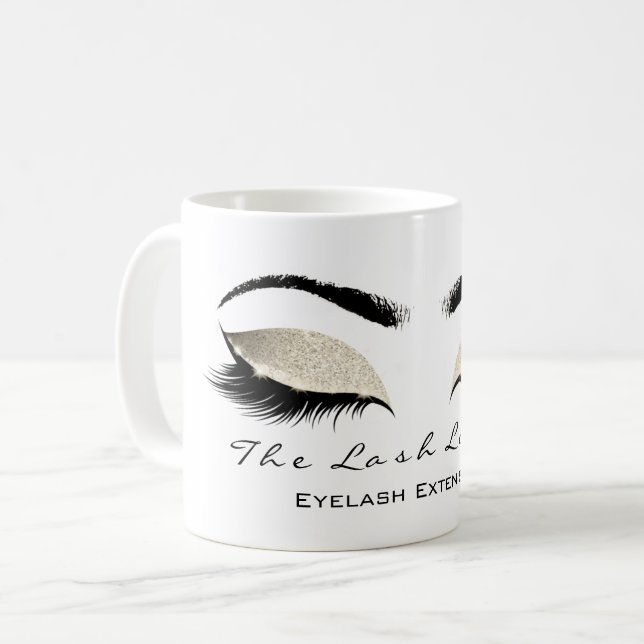 Caneca De Café Eyelash Extenção Beauty Studio Ivory Glitter (Frente Esquerda)
