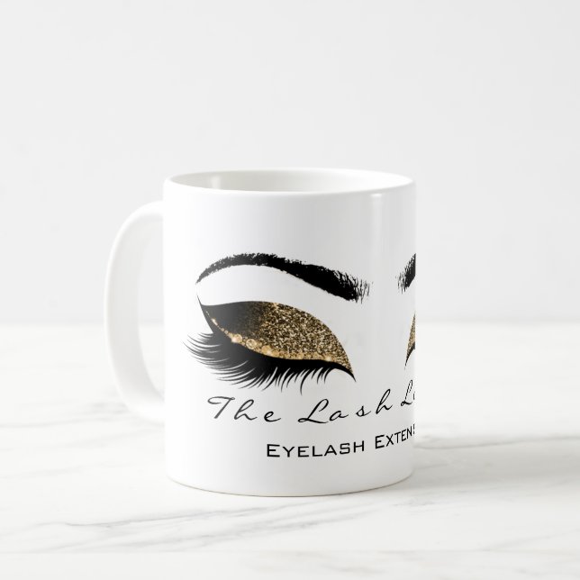 Caneca De Café Eyelash Extenção Beauty Studio Mel Dourado Glitter (Frente Esquerda)