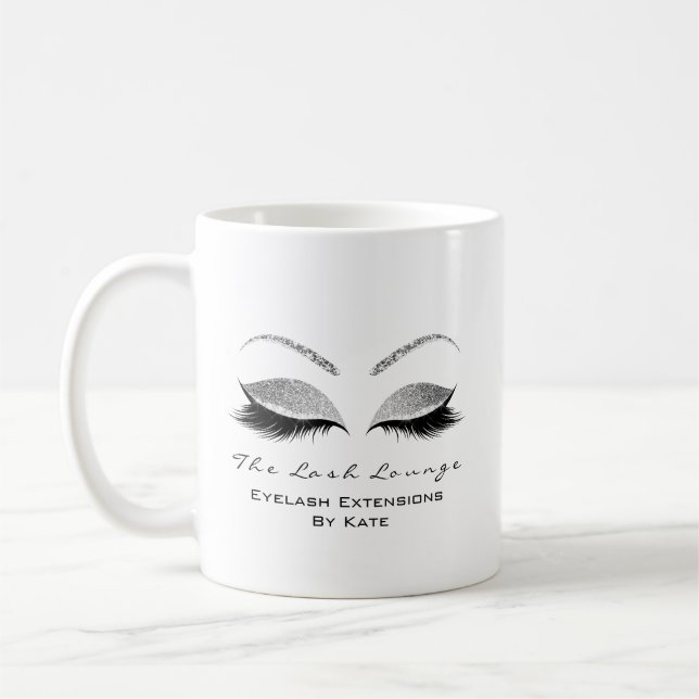 Caneca De Café Eyelash Extension Beauty Studio Cinza Glitter (Esquerda)