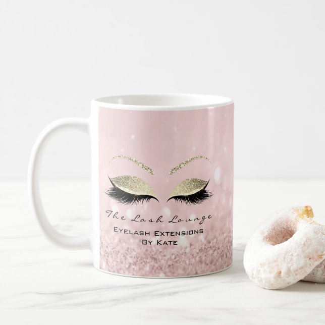 Caneca De Café Eyelash Extension Beauty Studio Glitter Dourado Ro (Com Donut)