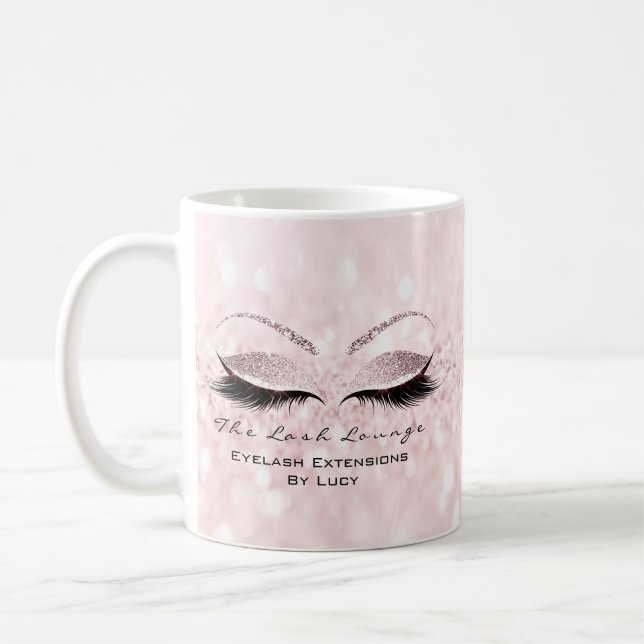 Caneca De Café Eyelash Extension Beauty Studio Glitter Rosa Ombre (Esquerda)
