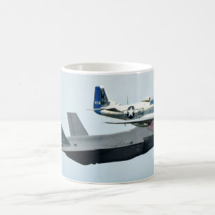 Caneca De Café F-35 Jato de combate com P-51 Mustang