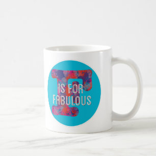 Caneca De Café F é de Fabuloso monograma de gotas coloridas azuis
