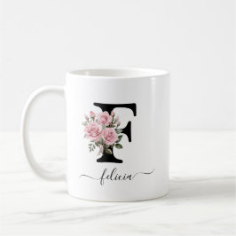 Caneca De Café F Rosas Rosa Iniciais Flores Florais Nome do Monog