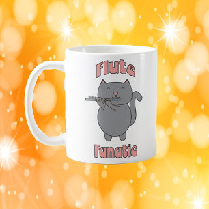 Caneca De Café Fã de Flauta Gato Cinza Rosa