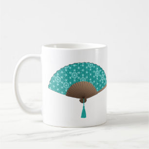 Caneca De Café Fã japonês no teste padrão de Asanoha, turquesa