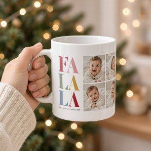 Caneca De Café Fa La La Colorido Natal Quatro Foto Colagem