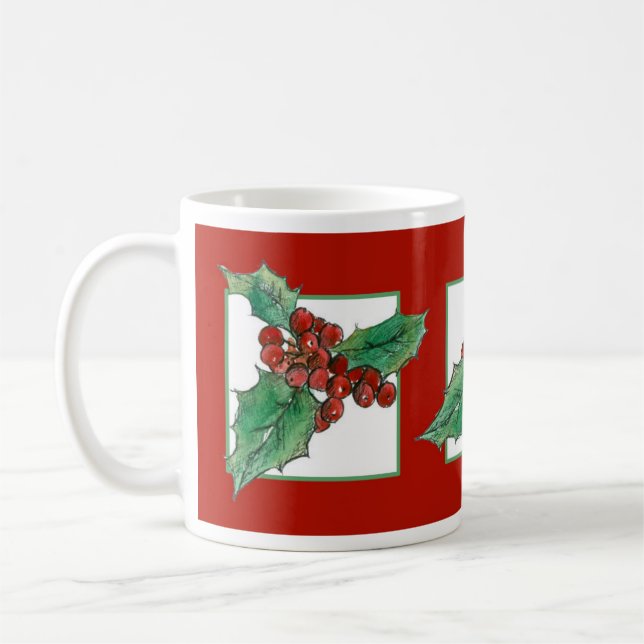 Caneca De Café Fábrica Botânica de Natal Vermelho Desenho (Esquerda)
