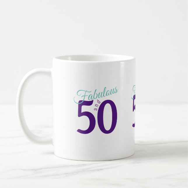 Caneca De Café Fabuloso Teal Roxo Simples Moderno 50º Aniversário (Esquerda)