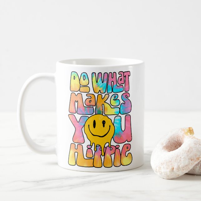 Caneca De Café Faça o que te faz feliz, retro Hippie. (Com Donut)