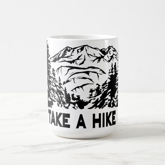 Caneca De Café Faça uma citação de Hike, paisagem monocromática d (Centro)