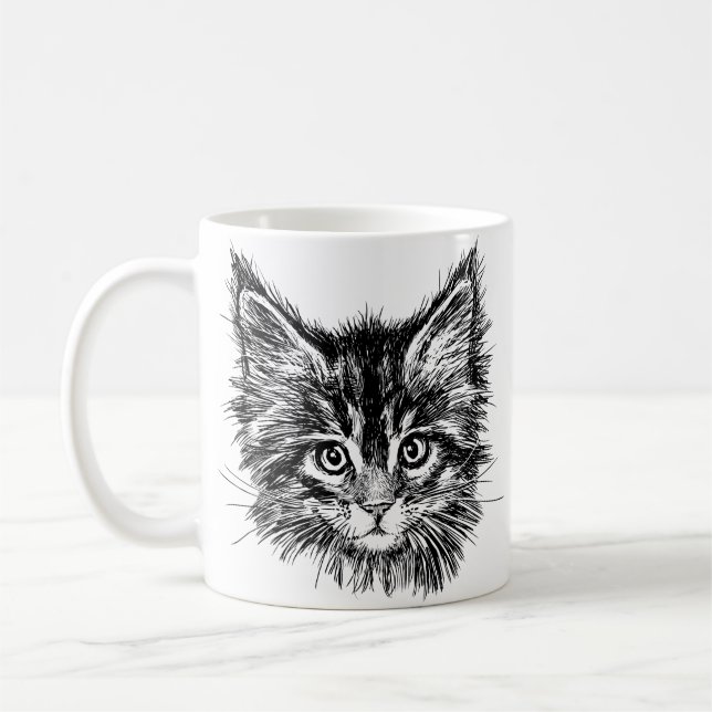 Caneca De Café Face de Kitten Preta e Branca (Esquerda)