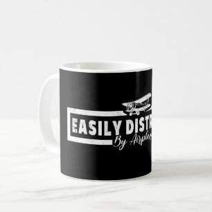 Caneca De Café Fácil Distração Por Aviões, Piloto Engraçado Dizen